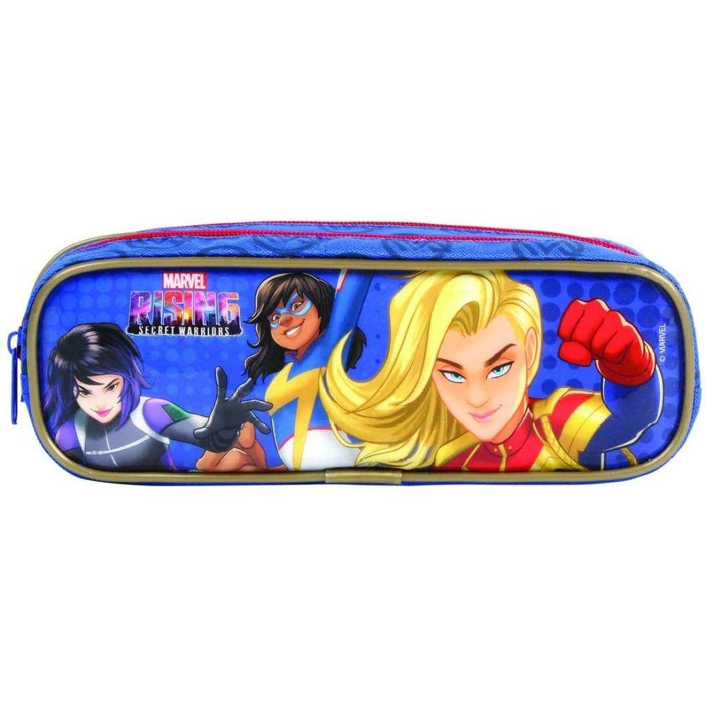 Encontraproduto.com.br - Estojo Duplo Dermiwill Capitã Marvel Azul