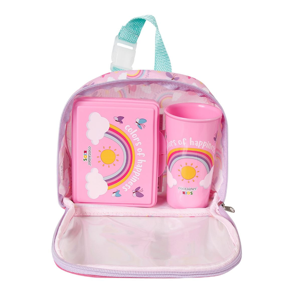 Encontraproduto.com.br - Kit Weekend Arco Íris Rosa - Necessaire + Porta Lanches + Copo 340ml