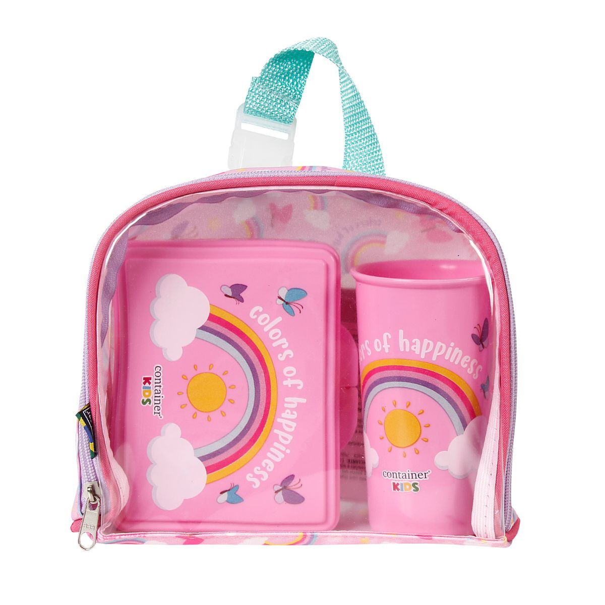 Encontraproduto.com.br - Kit Weekend Arco Íris Rosa - Necessaire + Porta Lanches + Copo 340ml