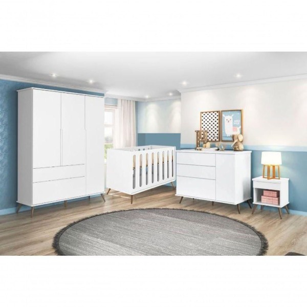 Encontraproduto.com.br - Quarto de Bebê Com Roupeiro + Cômoda + Mesinha e Berço Melin