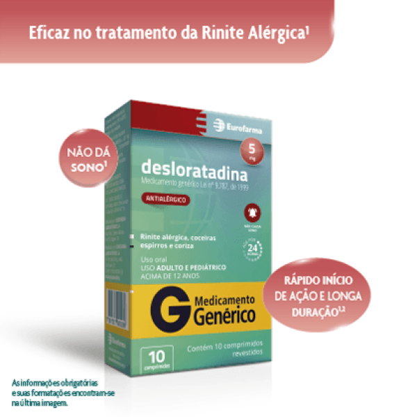 Encontraproduto.com.br - Desloratadina 5mg Genérico Eurofarma 10 Comprimidos