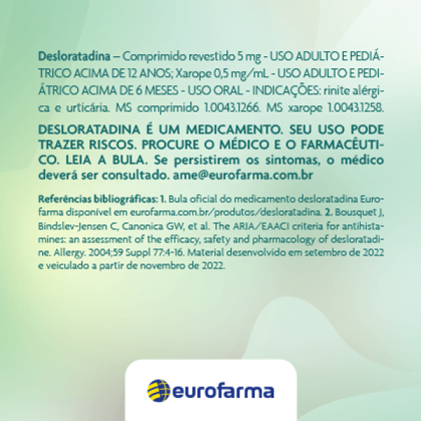 Encontraproduto.com.br - Desloratadina 5mg Genérico Eurofarma 10 Comprimidos