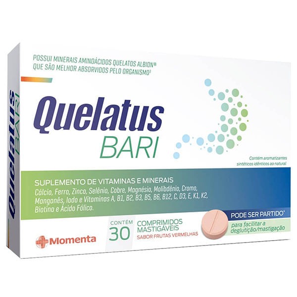 Encontraproduto.com.br - Quelatus bari Frutas vermelhas com 30 Comprimidos Mastigaveis