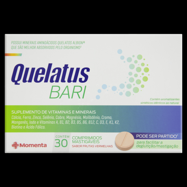 Encontraproduto.com.br - Quelatus bari Frutas vermelhas com 30 Comprimidos Mastigaveis