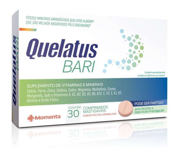 Encontraproduto.com.br - Quelatus bari Frutas vermelhas com 30 Comprimidos Mastigaveis