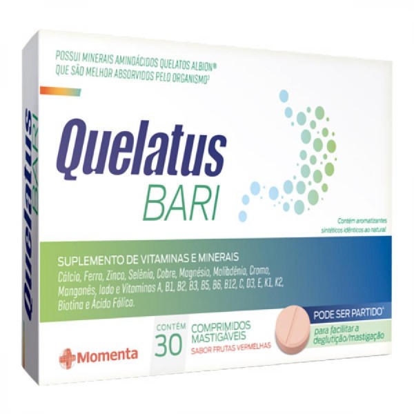 Encontraproduto.com.br - Quelatus bari Frutas vermelhas com 30 Comprimidos Mastigaveis