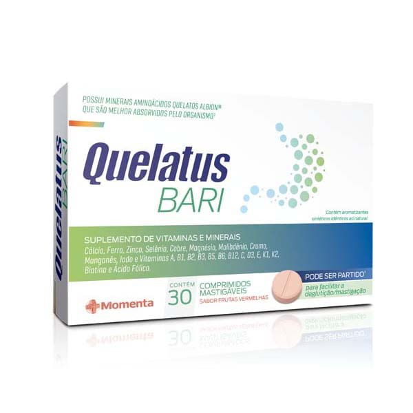 Encontraproduto.com.br - Quelatus bari Frutas vermelhas com 30 Comprimidos Mastigaveis