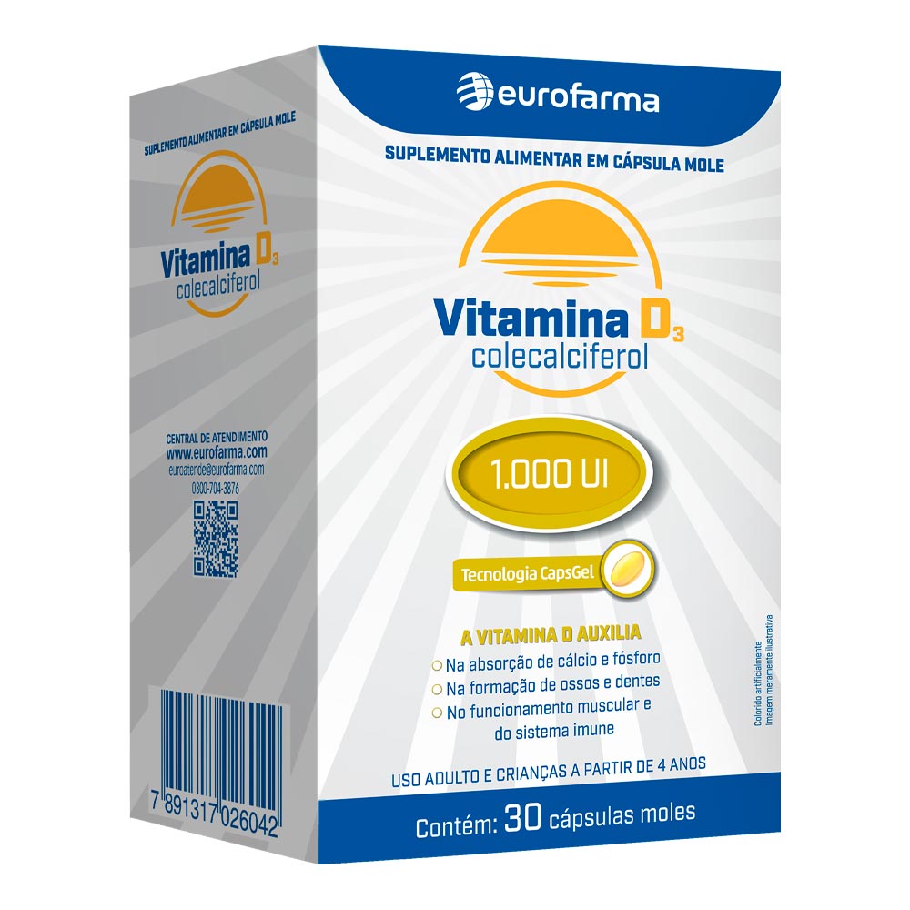 Encontraproduto.com.br - Vitamina D3 1.000 UI Cápsula Mole - Caixa com 30 Comprimidos