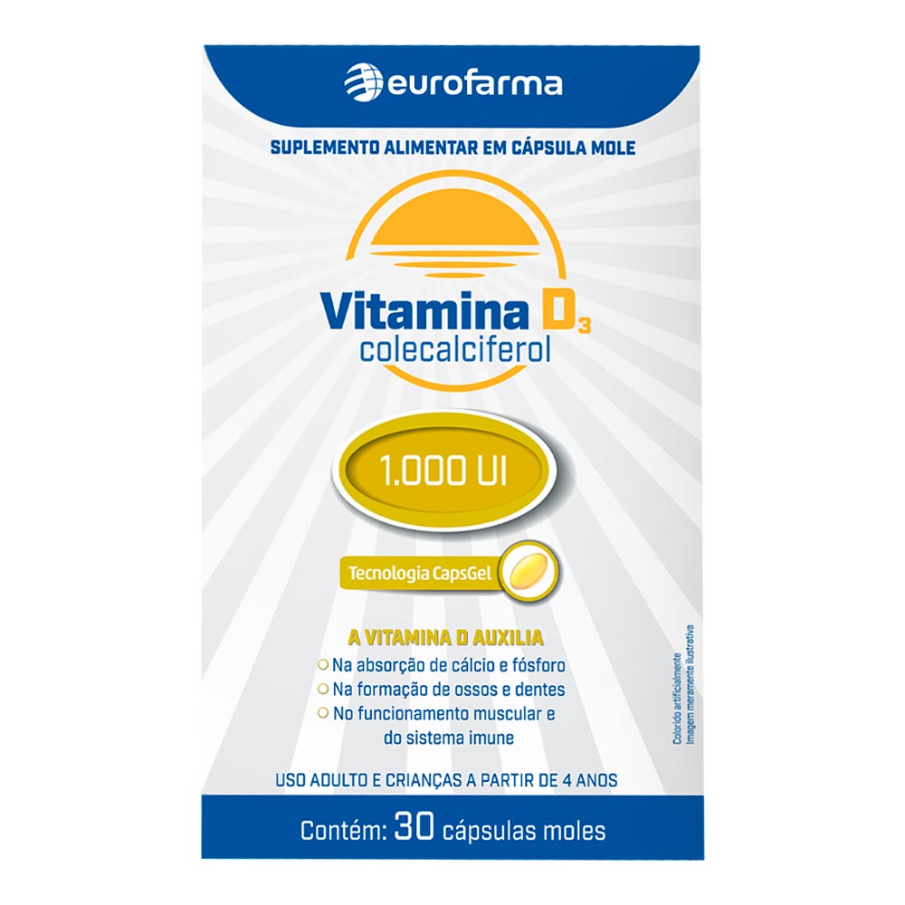 Encontraproduto.com.br - Vitamina D3 1.000 UI Cápsula Mole - Caixa com 30 Comprimidos