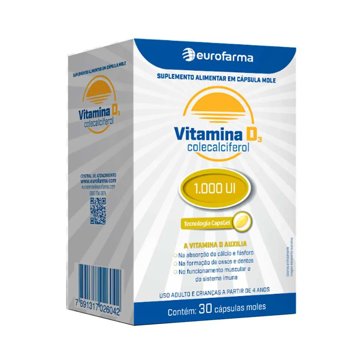 Encontraproduto.com.br - Vitamina D3 1.000 UI Cápsula Mole - Caixa com 30 Comprimidos