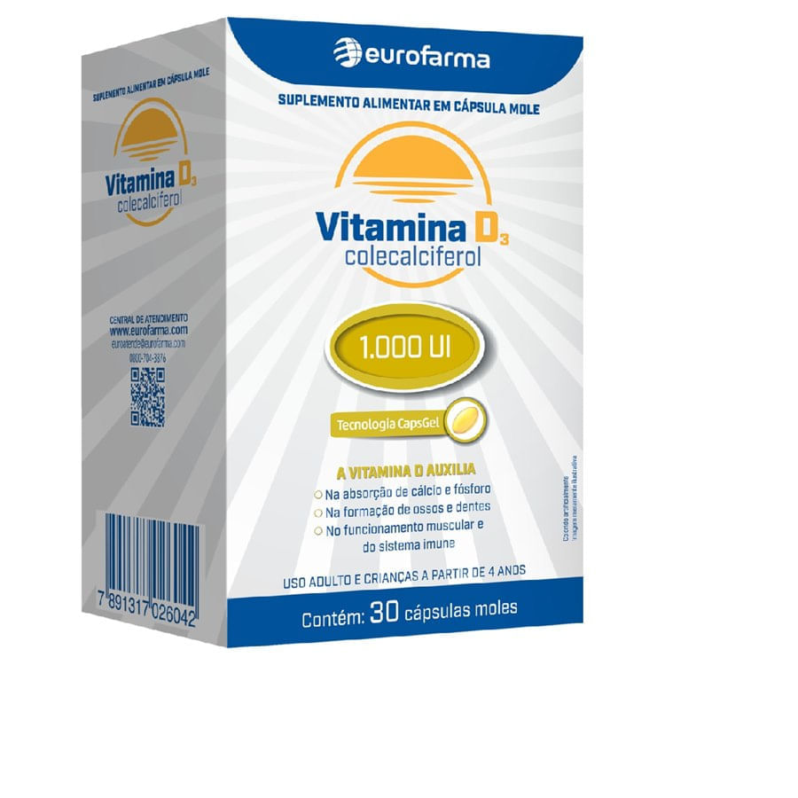 Encontraproduto.com.br - Vitamina D3 1.000 UI Cápsula Mole - Caixa com 30 Comprimidos