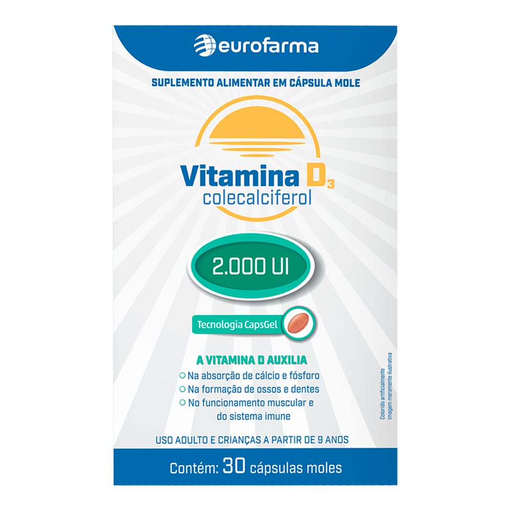 Encontraproduto.com.br - Vitamina D 2.000ui 30 Cápsulas Eurofarma
