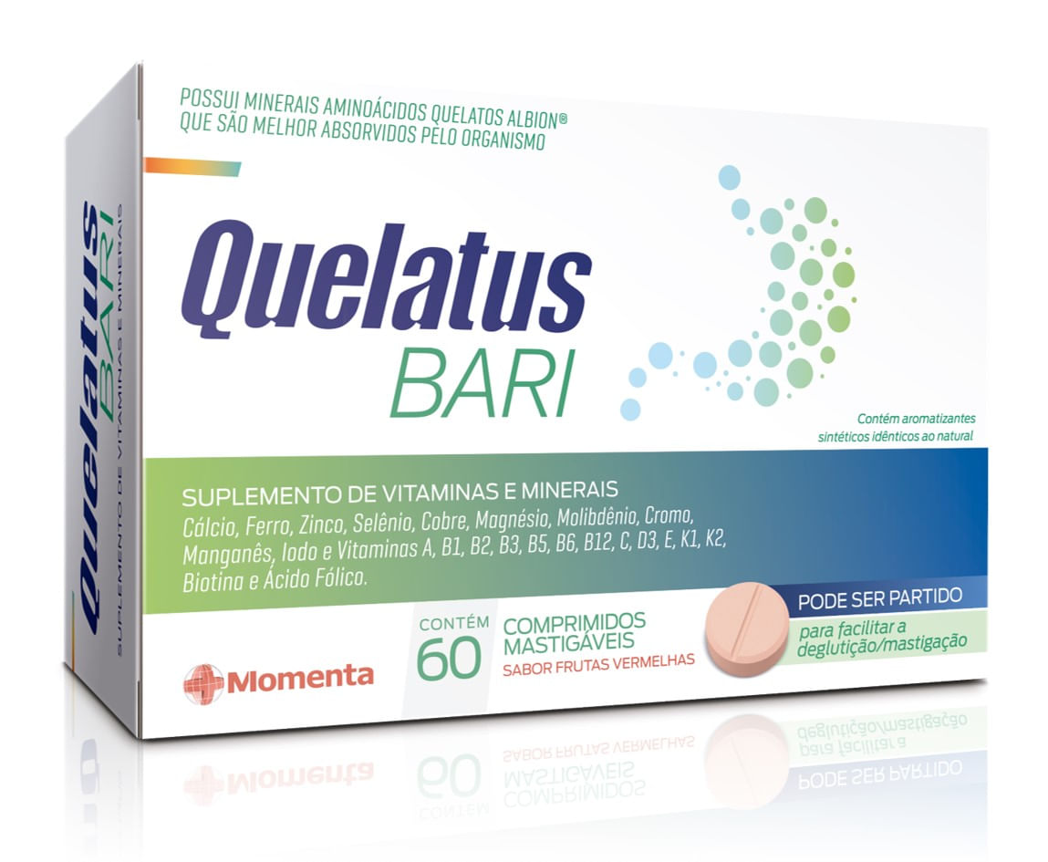 Quelatus Bari Nova Formula Com 60 Comprimidos Mastigaveis Frutas  Vermelhas