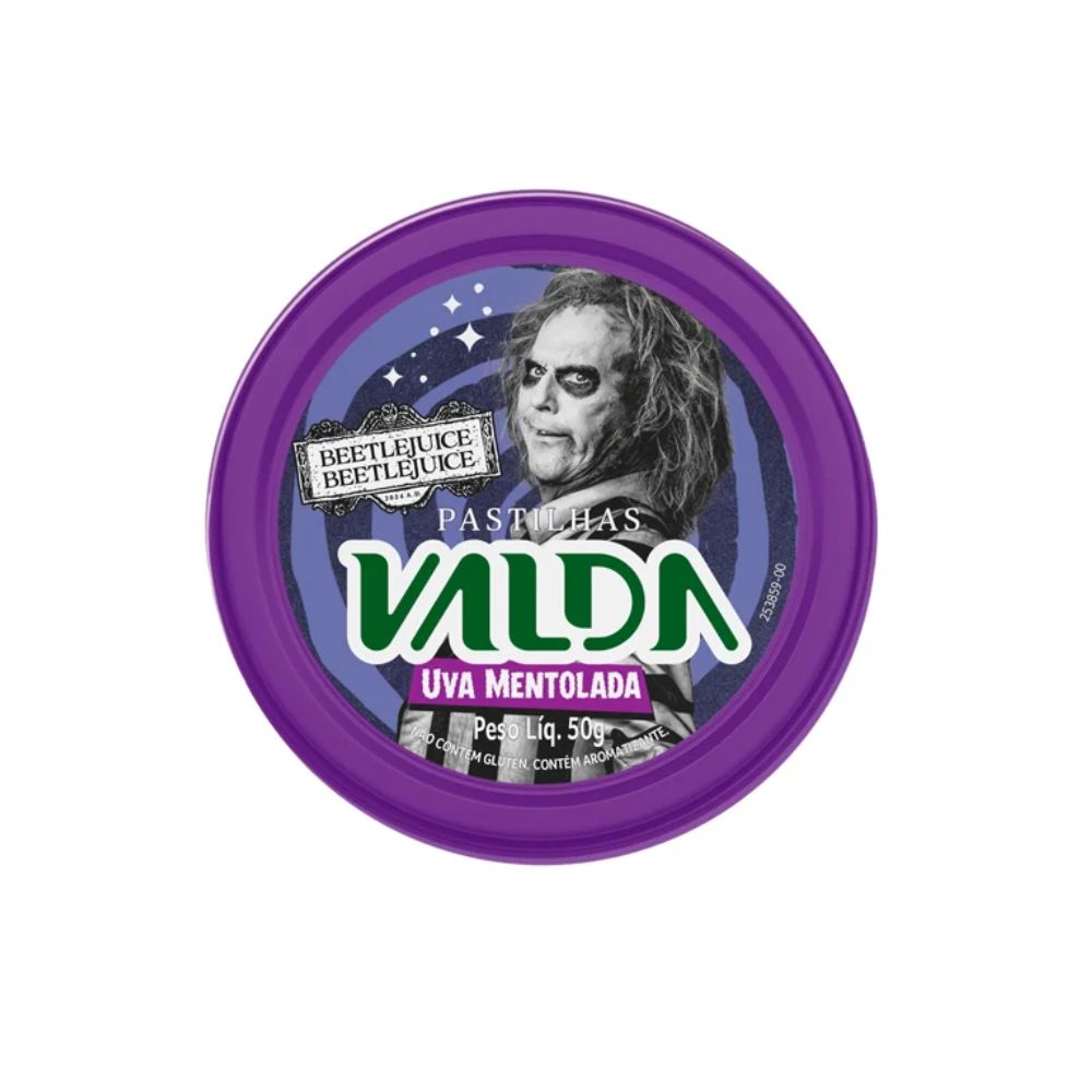 Pastilha Valda Beetlejuice Gelatina Uva Mentolada 50g