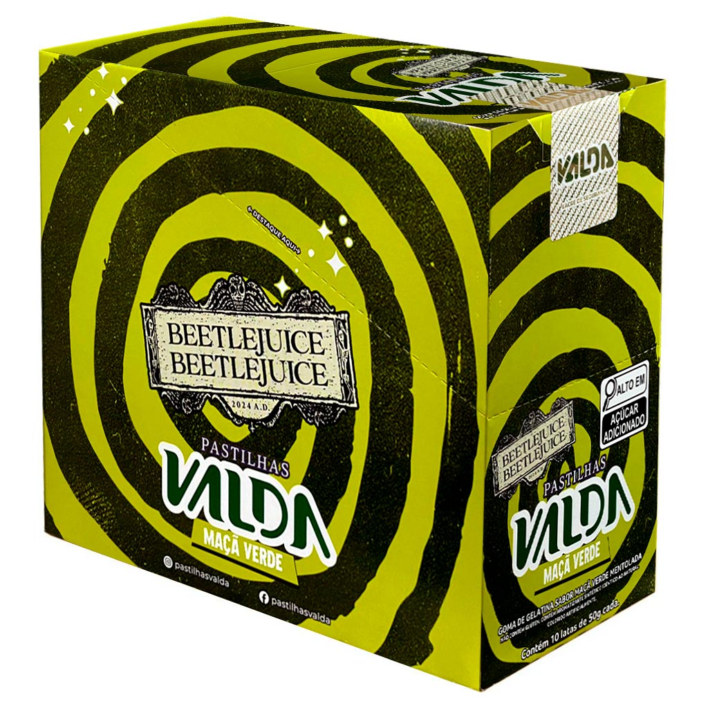 Pastilha BeetleJuice Maçã Verde Mentolada 50g c/10 - Valda