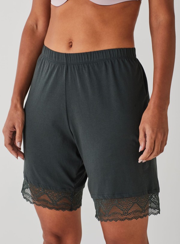 Encontraproduto.com.br - Bermuda de Pijama de Algodão com Renda 20701 - Peça Promocional Liz Verde