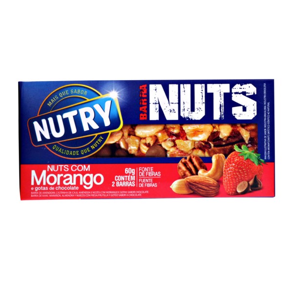 Encontraproduto.com.br - Barra de Nuts Nutry Morango 30g - Caixeta Com 2 Unidades - Com Oleaginosas, Frutas e Chocolate
