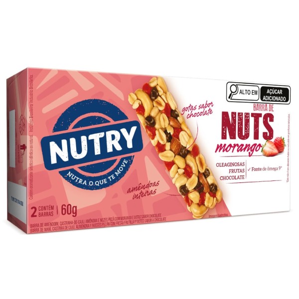 Encontraproduto.com.br - Barra de Nuts Nutry Morango 30g - Caixeta Com 2 Unidades - Com Oleaginosas, Frutas e Chocolate