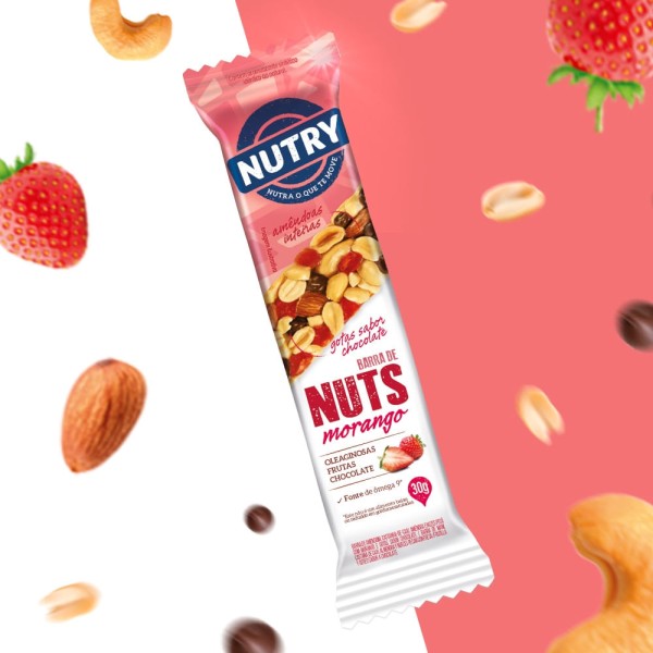 Encontraproduto.com.br - Barra de Nuts Nutry Morango 30g - Caixeta Com 2 Unidades - Com Oleaginosas, Frutas e Chocolate