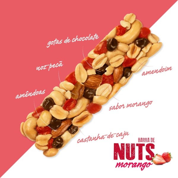 Encontraproduto.com.br - Barra de Nuts Nutry Morango 30g - Caixeta Com 2 Unidades - Com Oleaginosas, Frutas e Chocolate