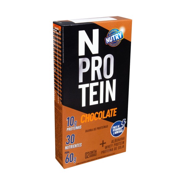 Encontraproduto.com.br - Pack Barra de Proteína Chocolate com Cobertura de Chocolate ao Leite Nutry Pacote 60g 2 Unidades