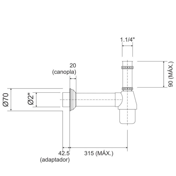 Encontraproduto.com.br - Sifão Para Tanque 1.1-4 X Dn40 X 200 Mm Com Adaptador Dn50