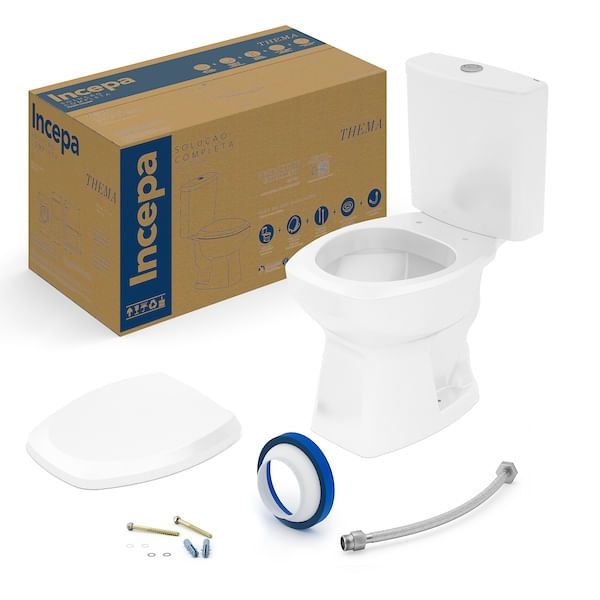 Vaso Sanitário com Caixa Acoplada Incepa Thema Ecoflush com Assento com Acessórios Acionamento Duplo Branco 3/6 Litros