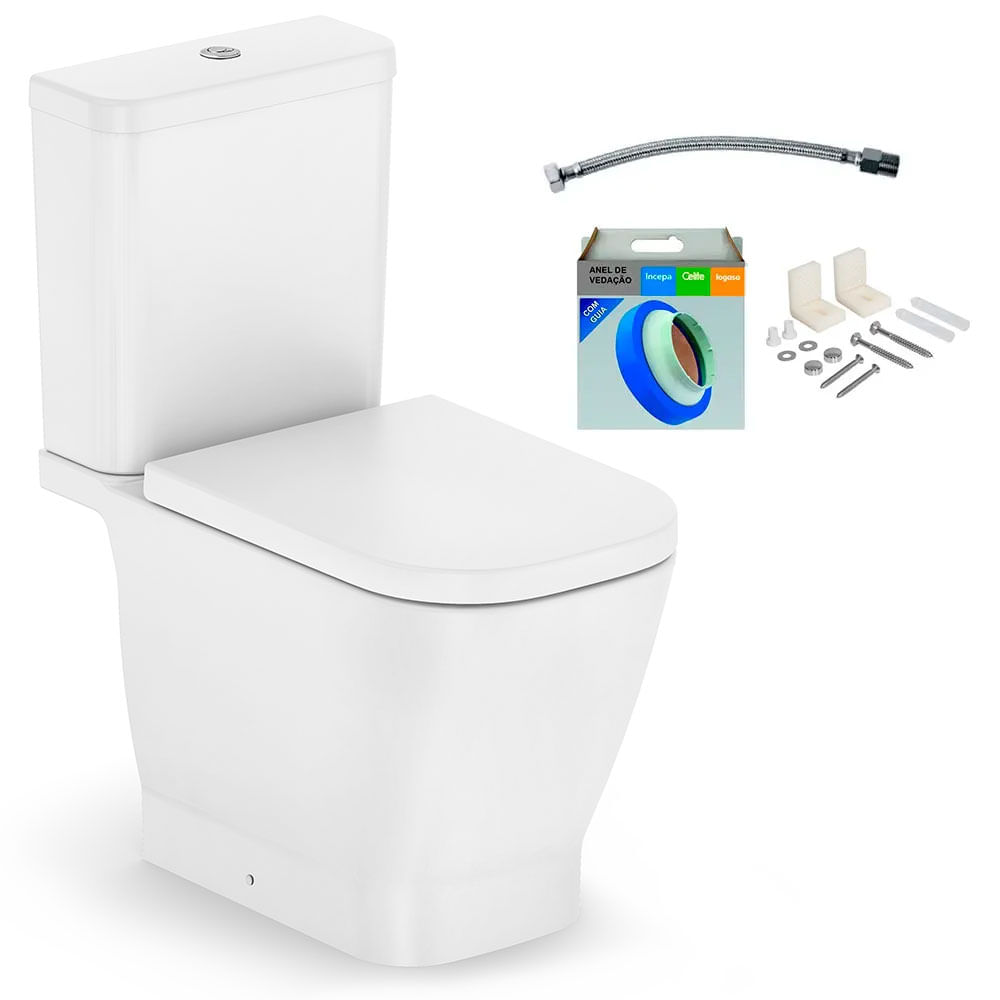 Kit Bacia com Caixa Acoplada e Assento Gap Blanco Matte + Conjunto de Fixação Flexível e Anel de Vedação - Roca