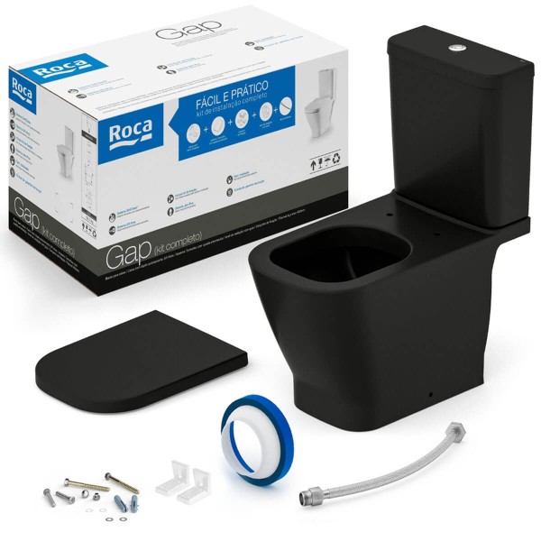 Encontraproduto.com.br - Kit Vaso Sanitário Com Caixa Acoplada Gap Mate Black Com Caixa Acoplada 3/6 Litros Roca