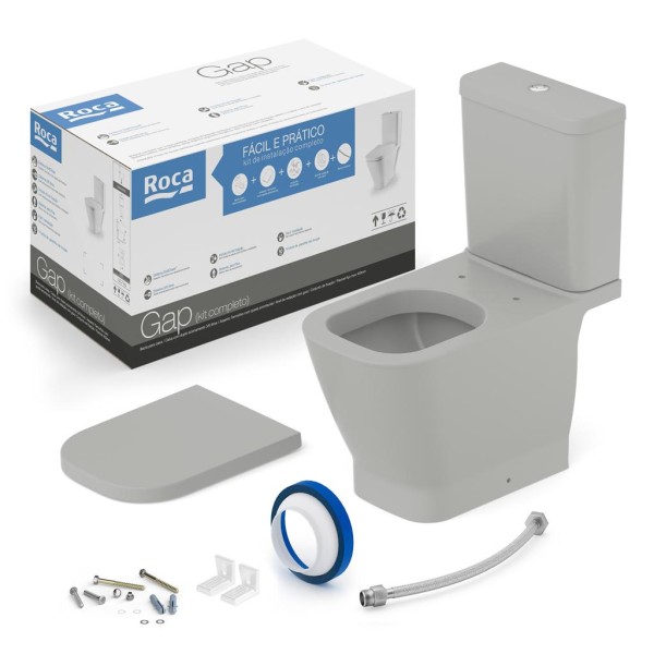 Encontraproduto.com.br - Kit Bacia com Caixa Acoplada Roca Completo Gap Stone