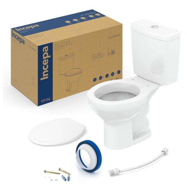 Encontraproduto.com.br - Kit Bacia C/ Caixa 3/6 Lts+compl Instalacao+assento Eco Flamingo Branco - Incepa