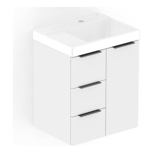 Encontraproduto.com.br - Kit Gabinete Arenal Com 3 Gavetas e 1 Porta 50X38 Branco Com Cuba Roca