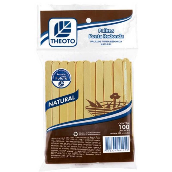 Encontraproduto.com.br - PALITO PICOLE PONTA REDONDA C/100UN THEOTO
