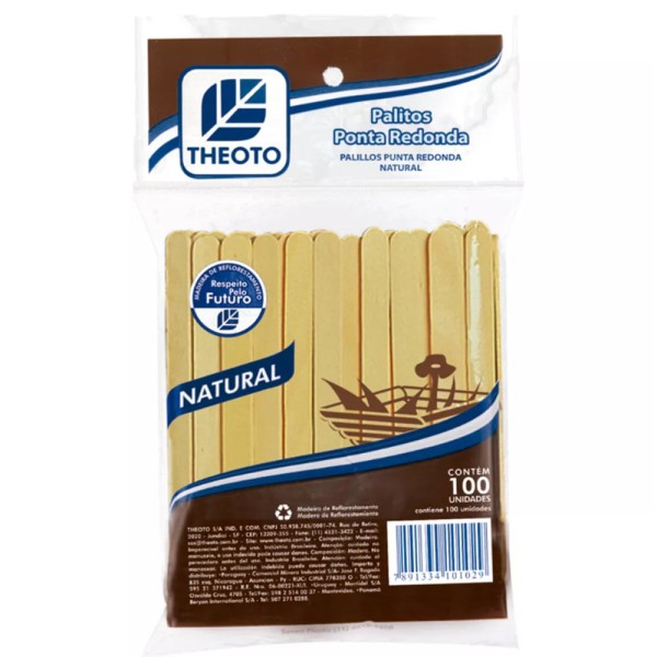 Encontraproduto.com.br - PALITO PICOLE PONTA REDONDA C/100UN THEOTO