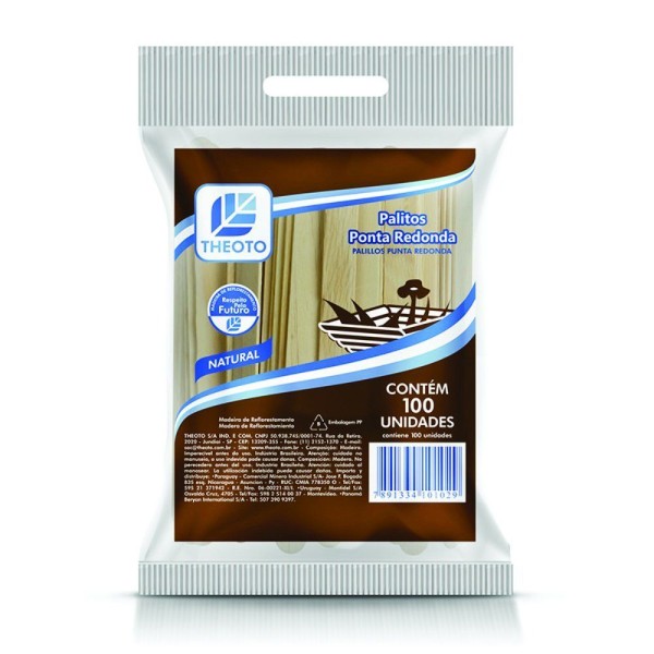 Encontraproduto.com.br - PALITO PICOLE PONTA REDONDA C/100UN THEOTO