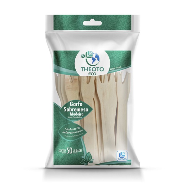 Garfo Para Sobremesa de Madeira Theoto Eco Com 50 Unidades