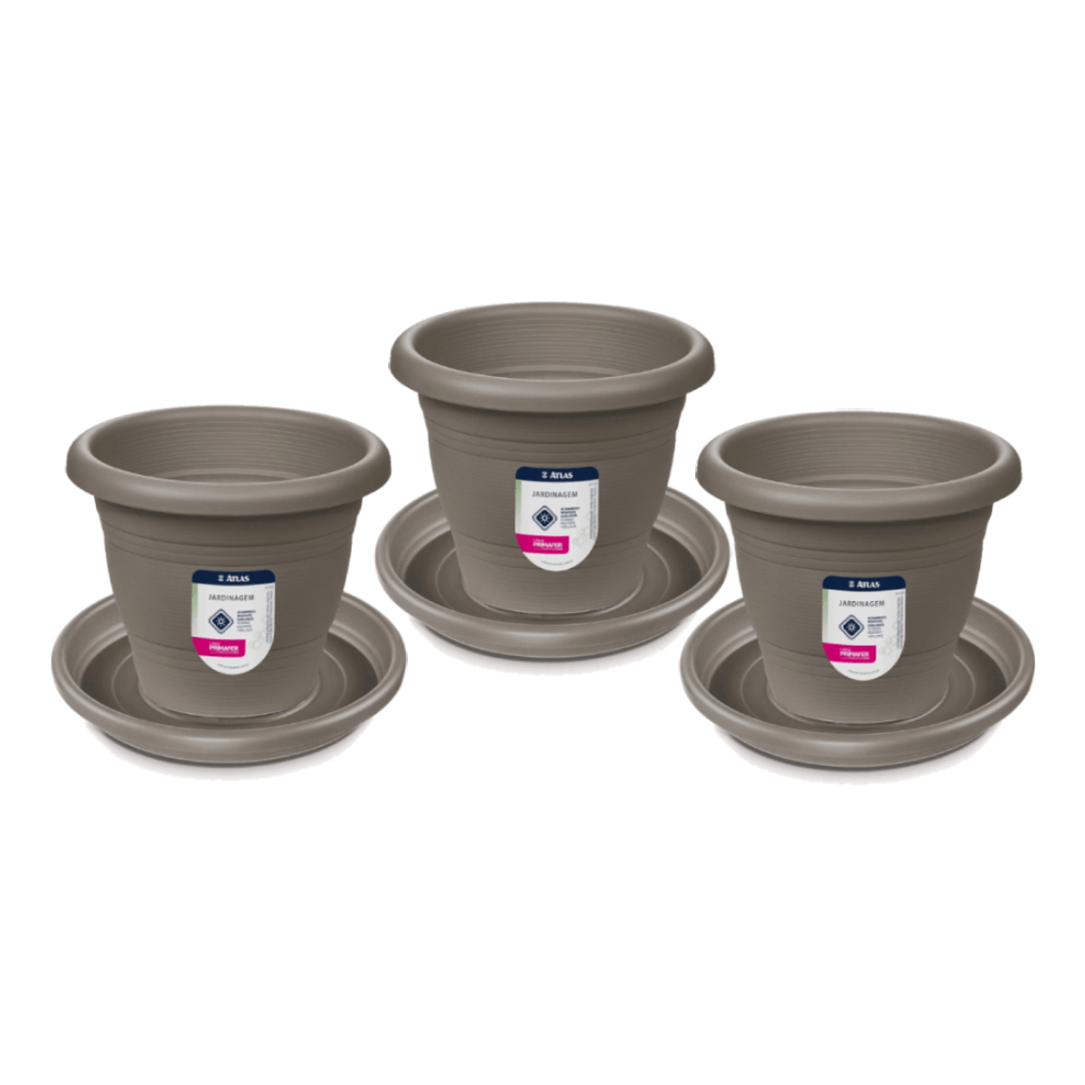 Kit Vaso para Planta com Prato 22cm 6 Peças Cinza Atlas