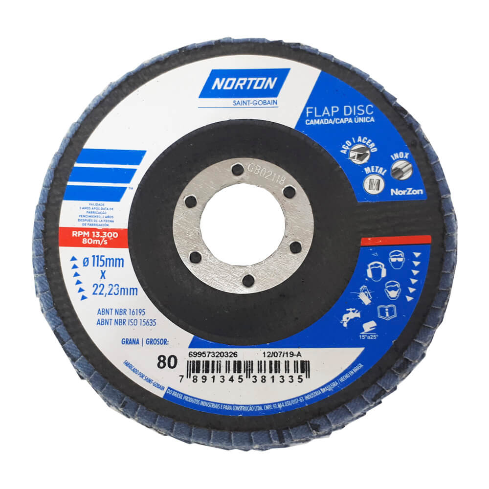 Disco Lixa Flap 4 Norton Grão 80 1/2 Polegada