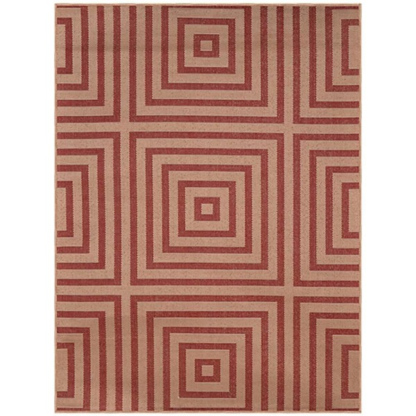 Tapete Sisal Eco Nature Labirinto 67 Bege-Vermelho 1,33x1,90M - J Serrano