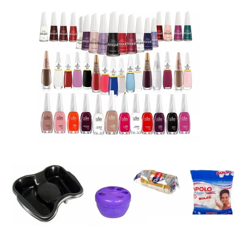 Kit 30 Esmaltes 10 Colorama 10 Risque 10 Impala + Acessórios