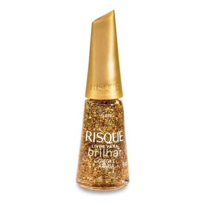 Esmalte Risqué Livre para Brilhar Glitter Dourado Chega e Arrasa 8ml