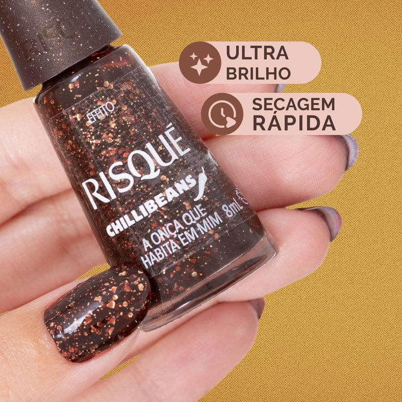 Encontraproduto.com.br - Esmalte Marrom Risqué & Chilli Beans A Onça que Habita em Mim Efeito 8ml