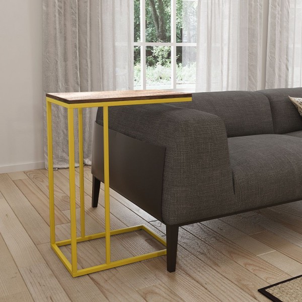 Encontraproduto.com.br - Mesa Lateral Industrial Elena Tampo Amendoa Base Ferro Amarelo - Cor: Amarelo
