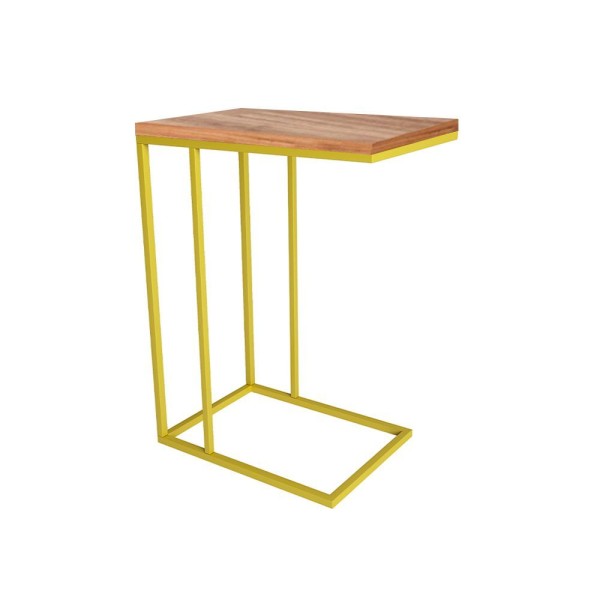 Encontraproduto.com.br - Mesa Lateral Industrial Elena Tampo Amendoa Base Ferro Amarelo - Cor: Amarelo