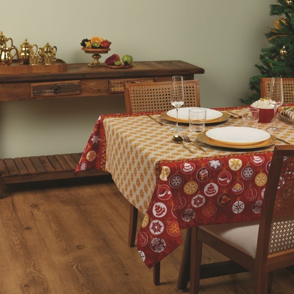 Encontraproduto.com.br - Toalha De Mesa Natal Retangular Estrelas De Natal Algodão Cor Vermelho