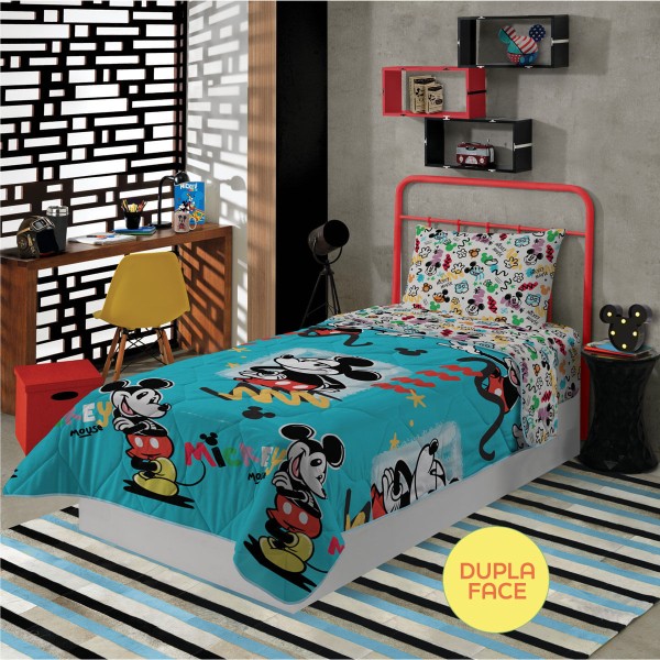Encontraproduto.com.br - EDREDOM DUPLA FACE SOLTEIRO MICKEY 140X210CM 5609488 LEPPER