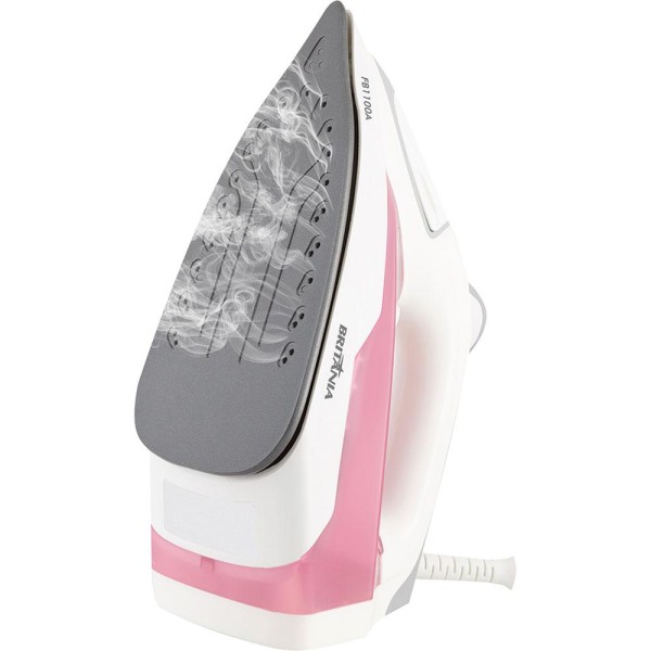 Encontraproduto.com.br - Ferro de Passar Roupa Vapor Spray Britânia FB1100A com Base Antiaderente Rosa e Branco 127V