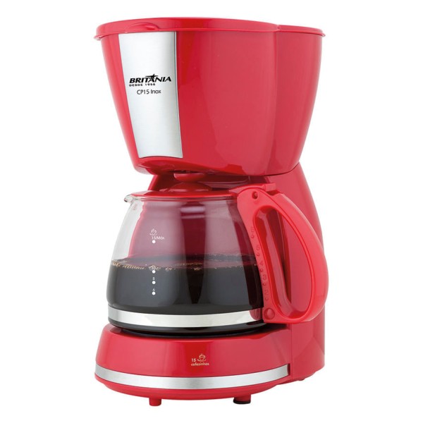 Encontraproduto.com.br - Cafeteira Elétrica 15 Xícaras Britânia Inox CP15 Vermelha