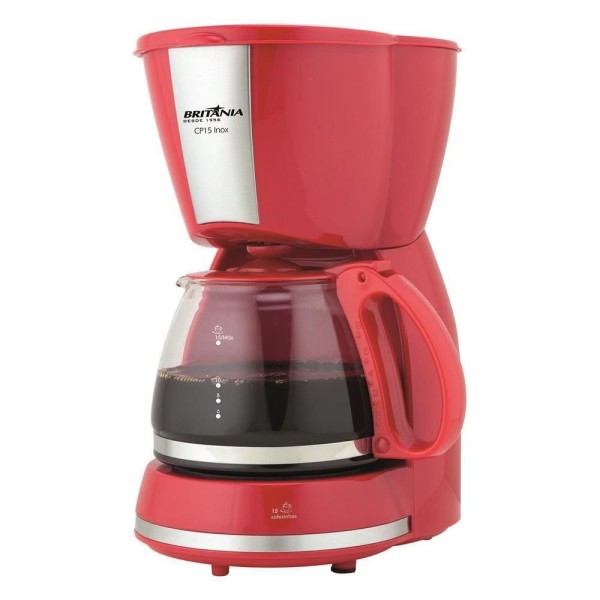 Encontraproduto.com.br - Cafeteira Elétrica 15 Xícaras Britânia Inox CP15 Vermelha