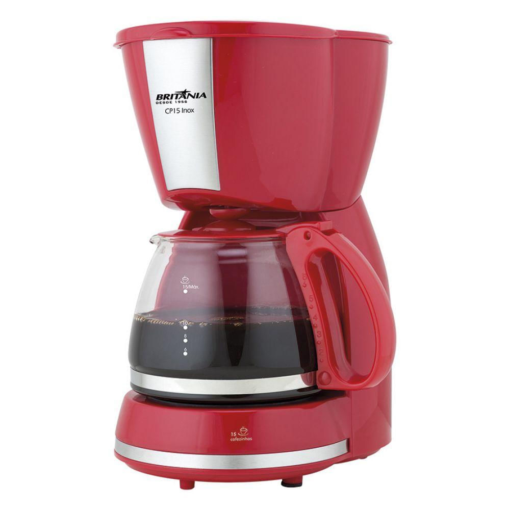 Encontraproduto.com.br - Cafeteira Britânia CP15 Vidro Vermelha com Inox